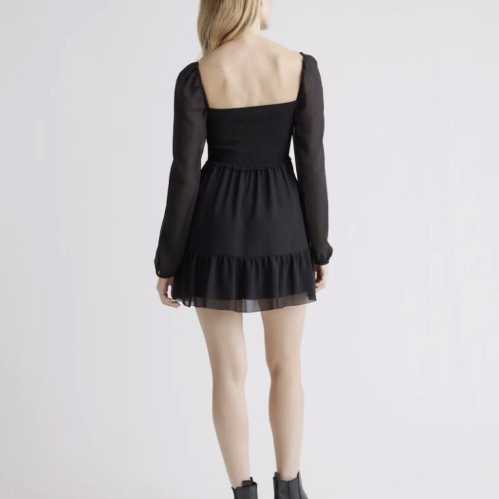 🖤 Quince Chiffon Smocked Mini Dress Black - XL - Picture 4 of 10